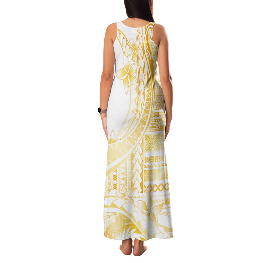 Samoa Siapo Mamanu Tank Maxi Dress Plumeria Fancy Gold Motifs