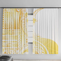 Samoa Siapo Mamanu Window Curtain Plumeria Fancy Gold Motifs LT7 With Hooks Gold - Polynesian Pride