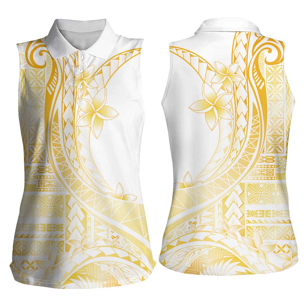 Samoa Siapo Mamanu Women Sleeveless Polo Shirt Plumeria Fancy Gold Motifs