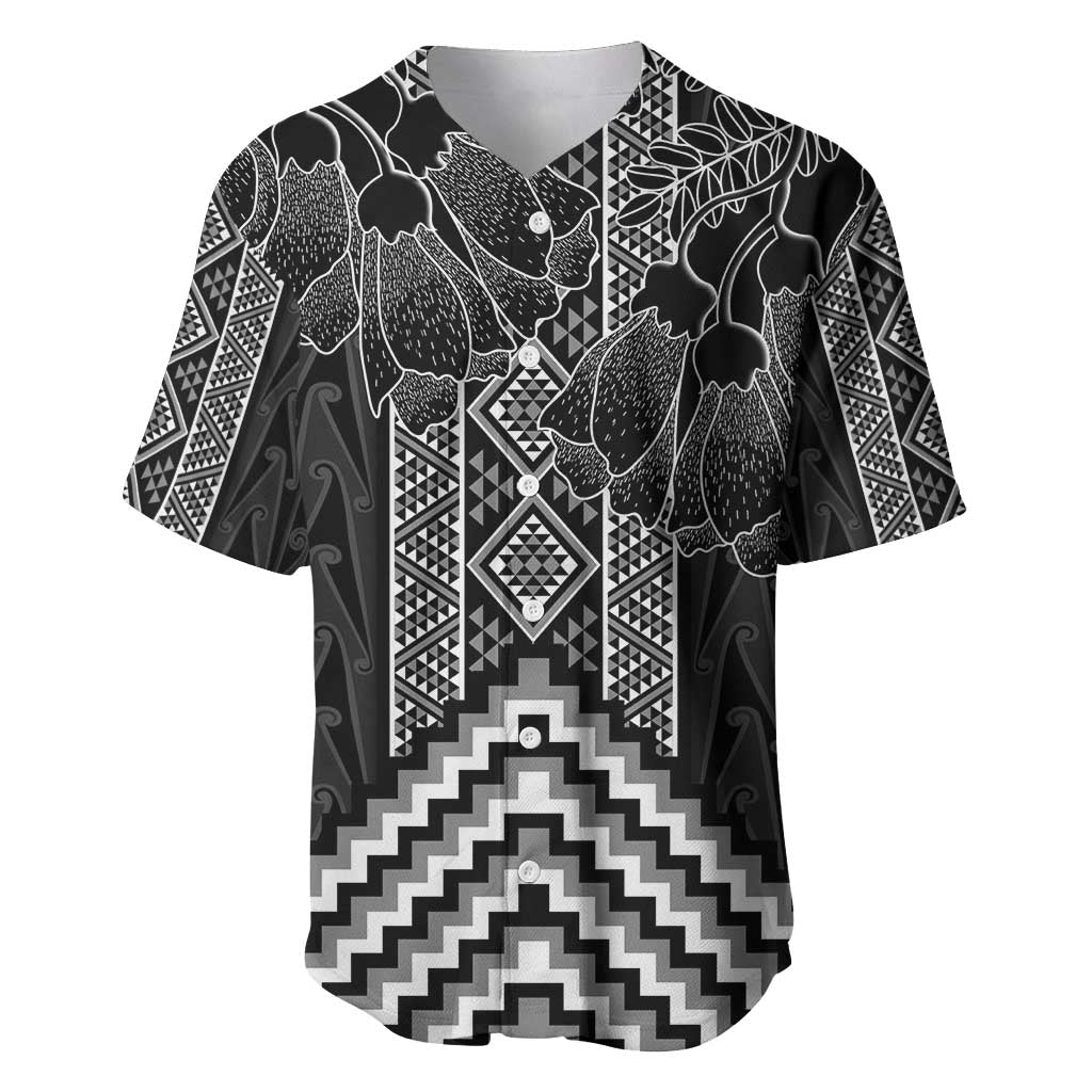 Aotearoa Taniko Pattern Baseball Jersey Poutama Mix Kowhai Flowers