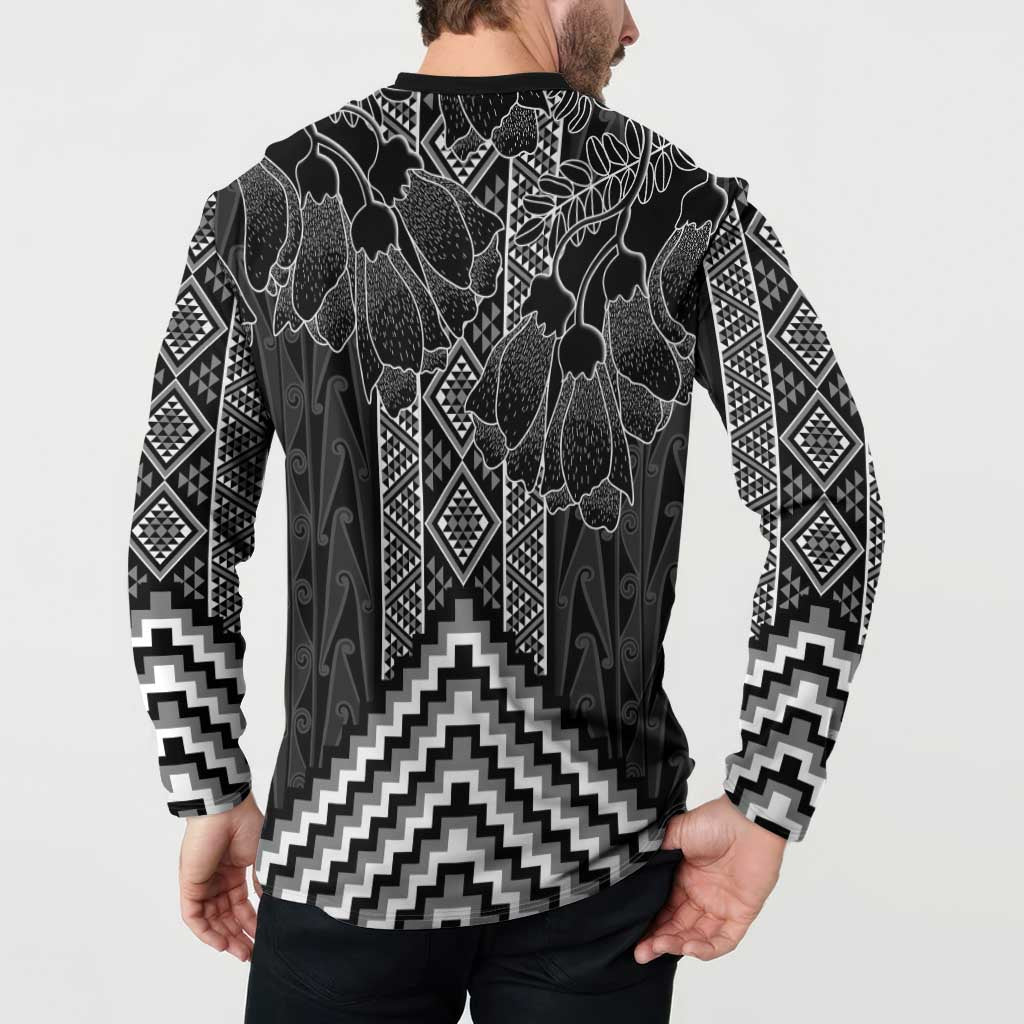 Aotearoa Taniko Pattern Button Sweatshirt Poutama Mix Kowhai Flowers LT7 - Polynesian Pride