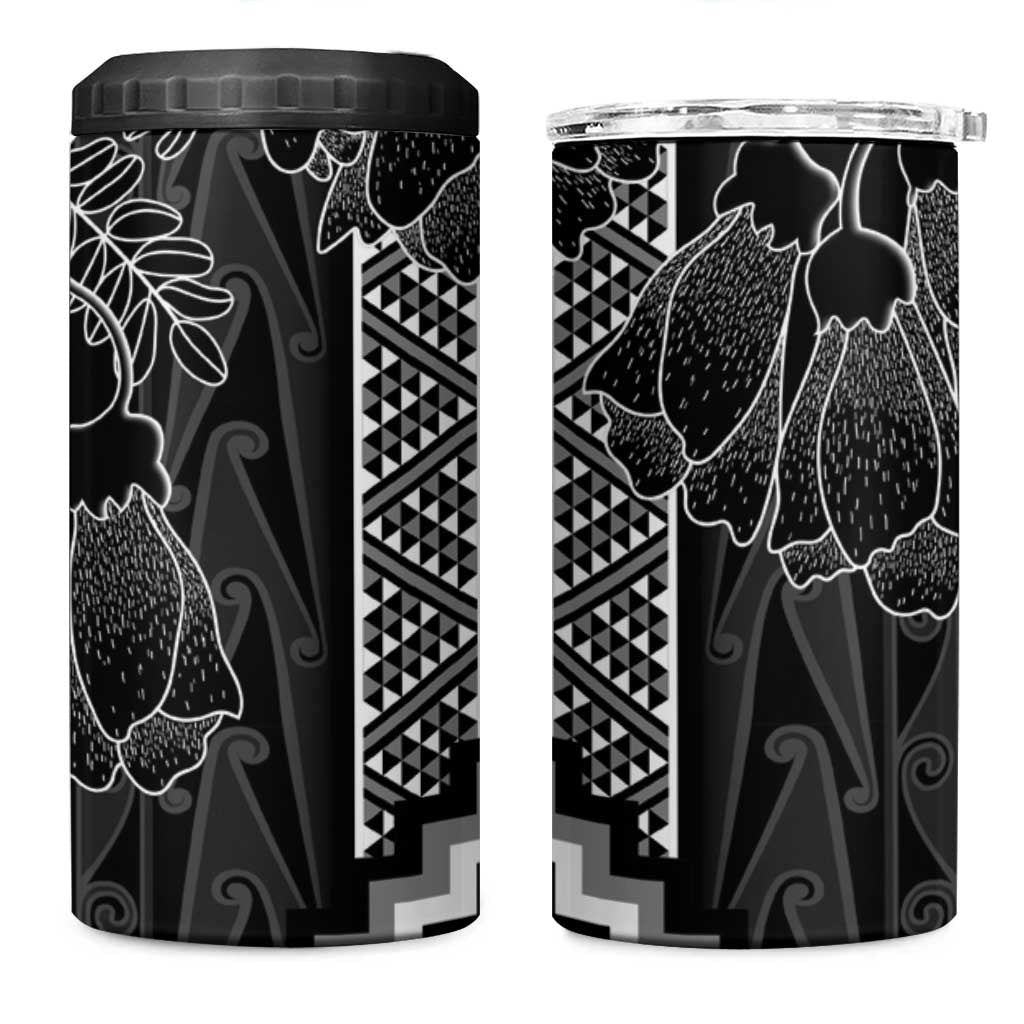 Aotearoa Taniko Pattern 4 in 1 Can Cooler Tumbler Poutama Mix Kowhai Flowers LT7 One Size: 16 oz Grey - Polynesian Pride