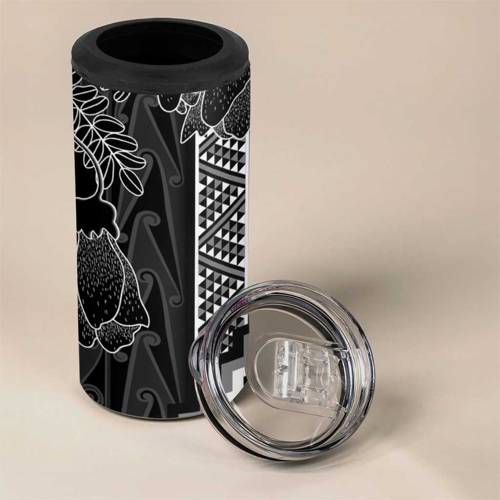 Aotearoa Taniko Pattern 4 in 1 Can Cooler Tumbler Poutama Mix Kowhai Flowers LT7 - Polynesian Pride
