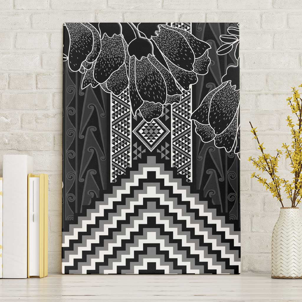 Aotearoa Taniko Pattern Canvas Wall Art Poutama Mix Kowhai Flowers LT7 Without Frame Grey - Polynesian Pride