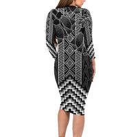 Aotearoa Taniko Pattern Family Matching Long Sleeve Bodycon Dress and Hawaiian Shirt Poutama Mix Kowhai Flowers
