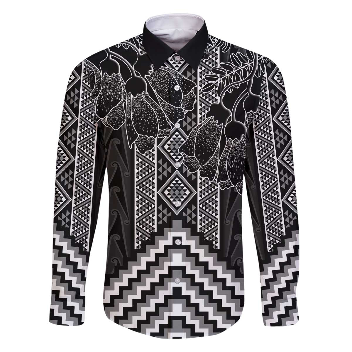 Aotearoa Taniko Pattern Family Matching Off The Shoulder Long Sleeve Dress and Hawaiian Shirt Poutama Mix Kowhai Flowers