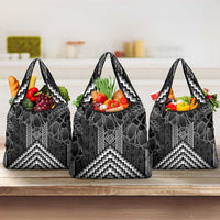 Aotearoa Taniko Pattern Grocery Bag Poutama Mix Kowhai Flowers LT7 3-pack One Size Grey - Polynesian Pride