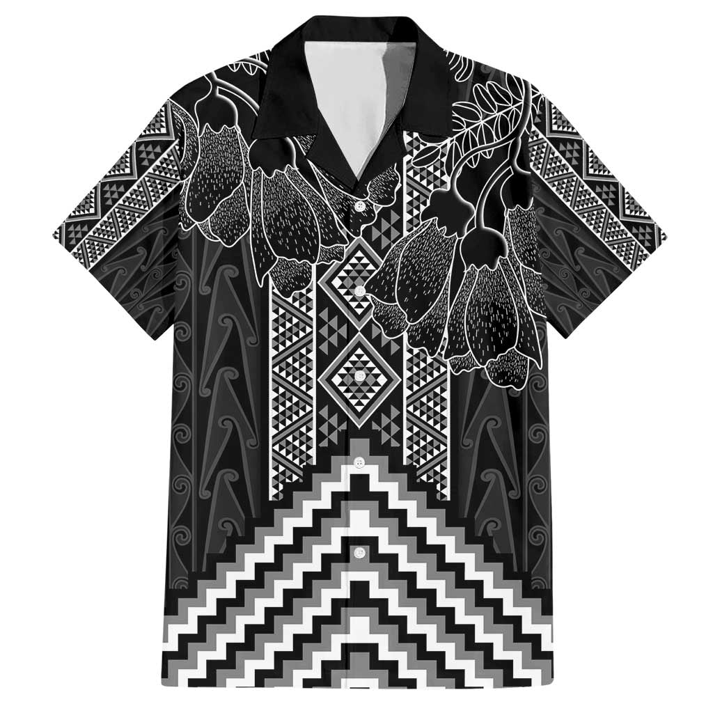 Aotearoa Taniko Pattern Hawaiian Shirt Poutama Mix Kowhai Flowers LT7 Grey - Polynesian Pride