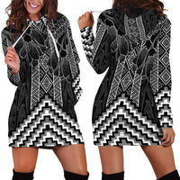 Aotearoa Taniko Pattern Hoodie Dress Poutama Mix Kowhai Flowers LT7 - Polynesian Pride