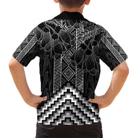 Aotearoa Taniko Pattern Kid Hawaiian Shirt Poutama Mix Kowhai Flowers LT7 - Polynesian Pride