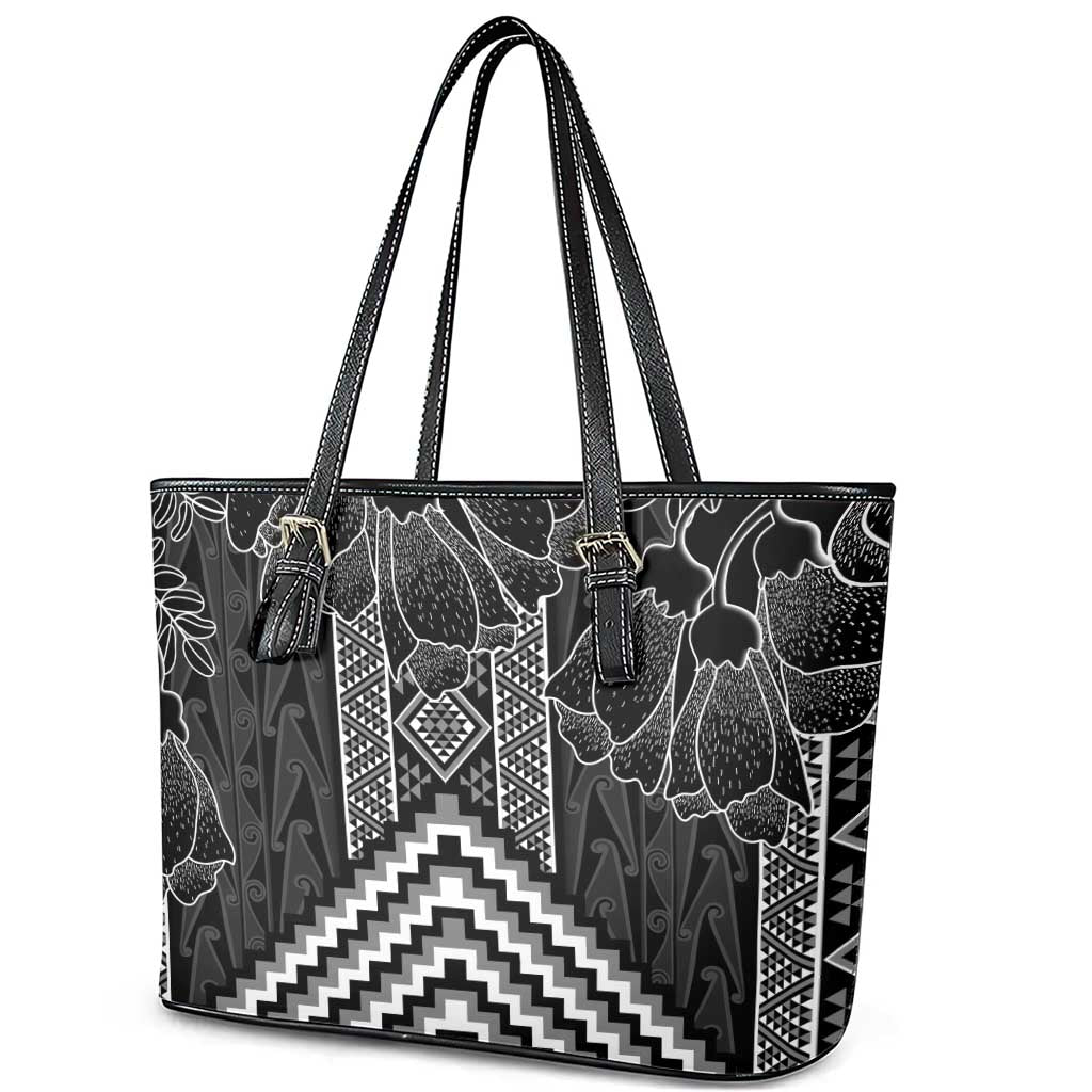 Aotearoa Taniko Pattern Leather Tote Bag Poutama Mix Kowhai Flowers