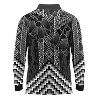 Aotearoa Taniko Pattern Long Sleeve Polo Shirt Poutama Mix Kowhai Flowers