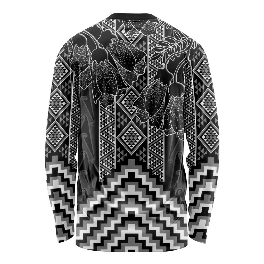 Aotearoa Taniko Pattern Long Sleeve Shirt Poutama Mix Kowhai Flowers LT7 - Polynesian Pride