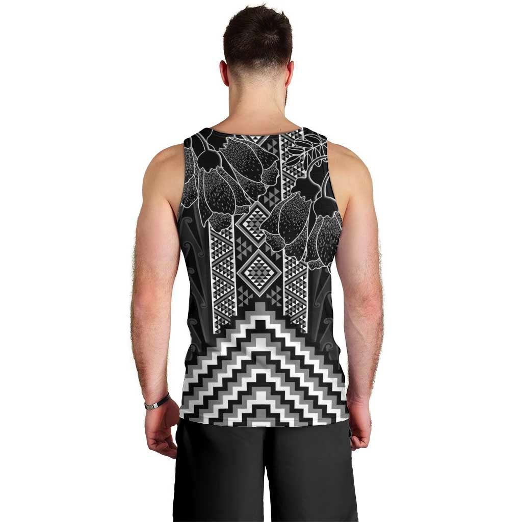 Aotearoa Taniko Pattern Men Tank Top Poutama Mix Kowhai Flowers LT7 - Polynesian Pride