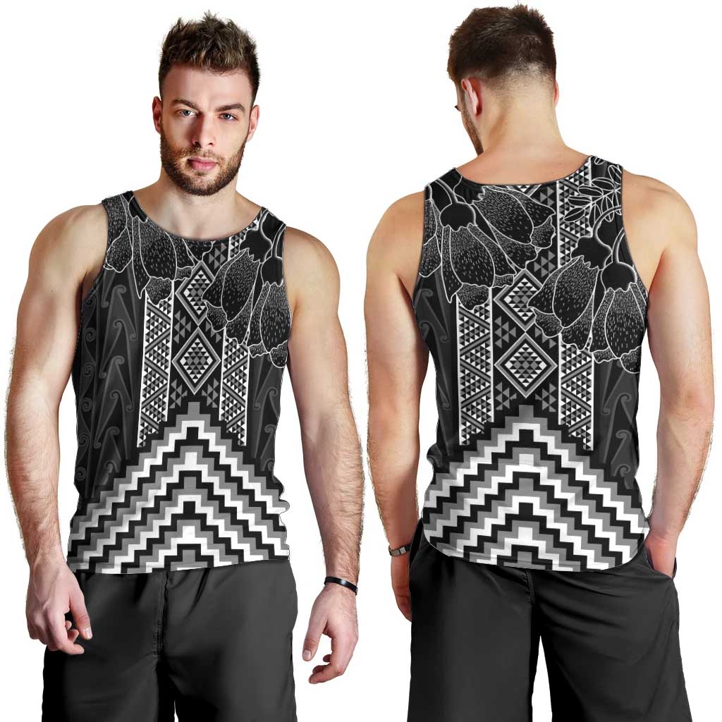 Aotearoa Taniko Pattern Men Tank Top Poutama Mix Kowhai Flowers LT7 - Polynesian Pride