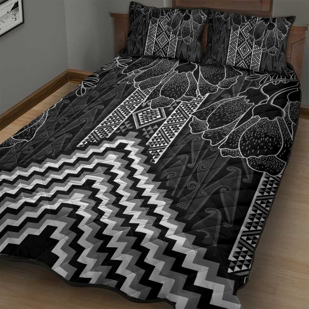 Aotearoa Taniko Pattern Quilt Bed Set Poutama Mix Kowhai Flowers LT7 - Polynesian Pride