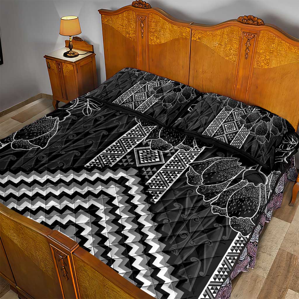 Aotearoa Taniko Pattern Quilt Bed Set Poutama Mix Kowhai Flowers LT7 - Polynesian Pride