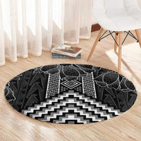 Aotearoa Taniko Pattern Round Carpet Poutama Mix Kowhai Flowers