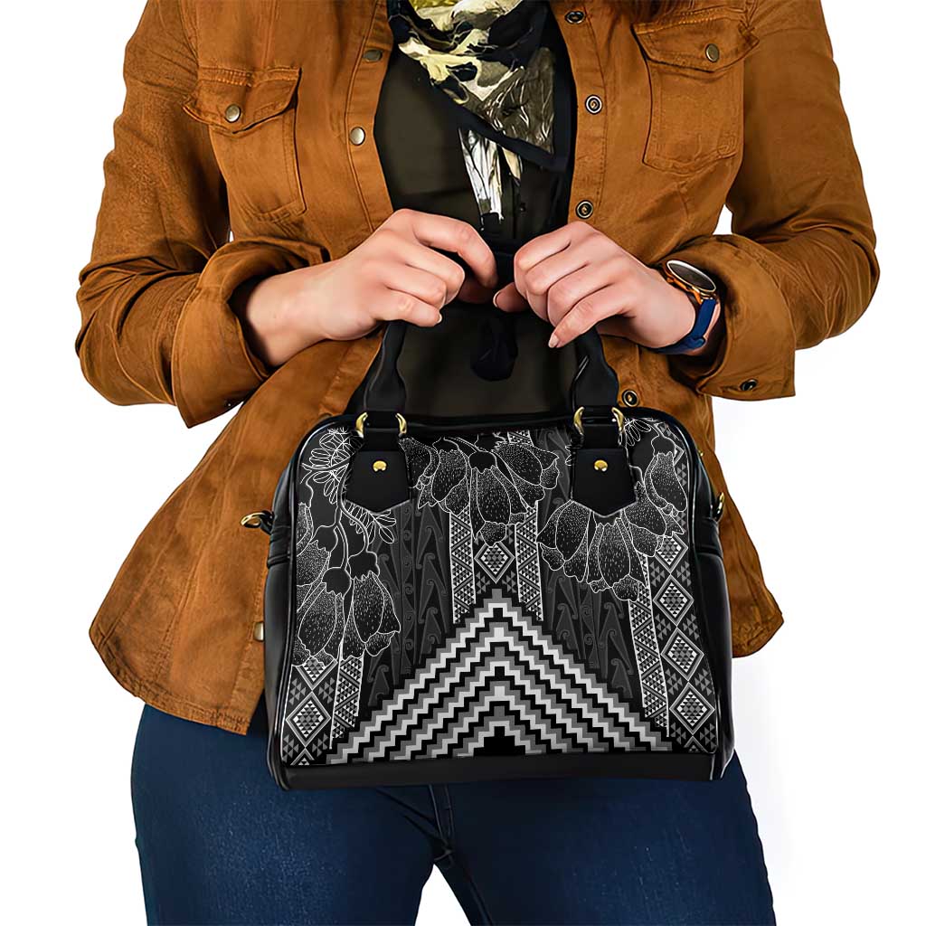 Aotearoa Taniko Pattern Shoulder Handbag Poutama Mix Kowhai Flowers