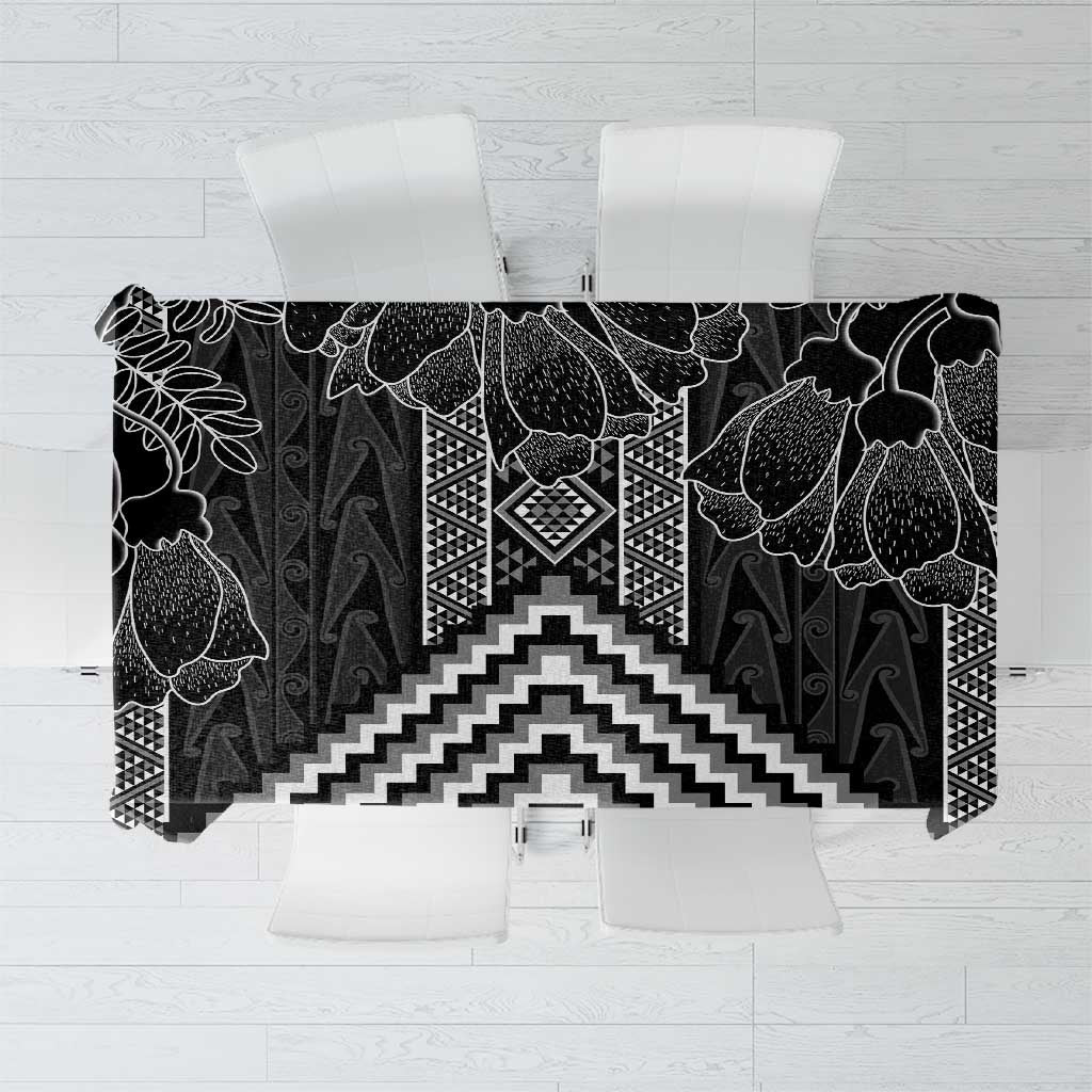Aotearoa Taniko Pattern Tablecloth Poutama Mix Kowhai Flowers LT7 Grey - Polynesian Pride