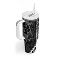 Aotearoa Taniko Pattern Tumbler With Handle Poutama Mix Kowhai Flowers LT7 - Polynesian Pride