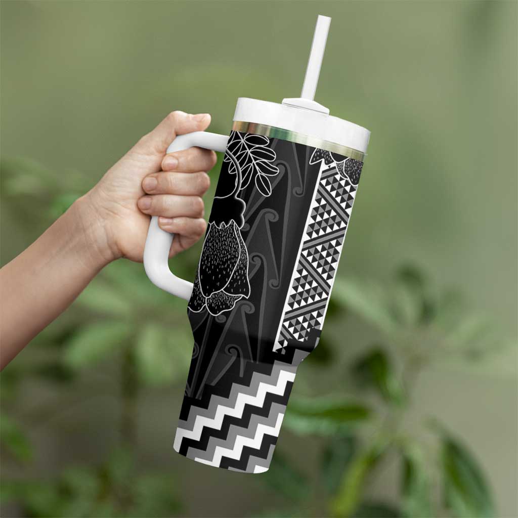 Aotearoa Taniko Pattern Tumbler With Handle Poutama Mix Kowhai Flowers LT7 - Polynesian Pride