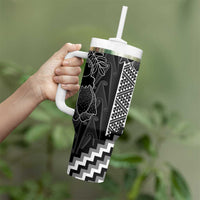 Aotearoa Taniko Pattern Tumbler With Handle Poutama Mix Kowhai Flowers LT7 - Polynesian Pride