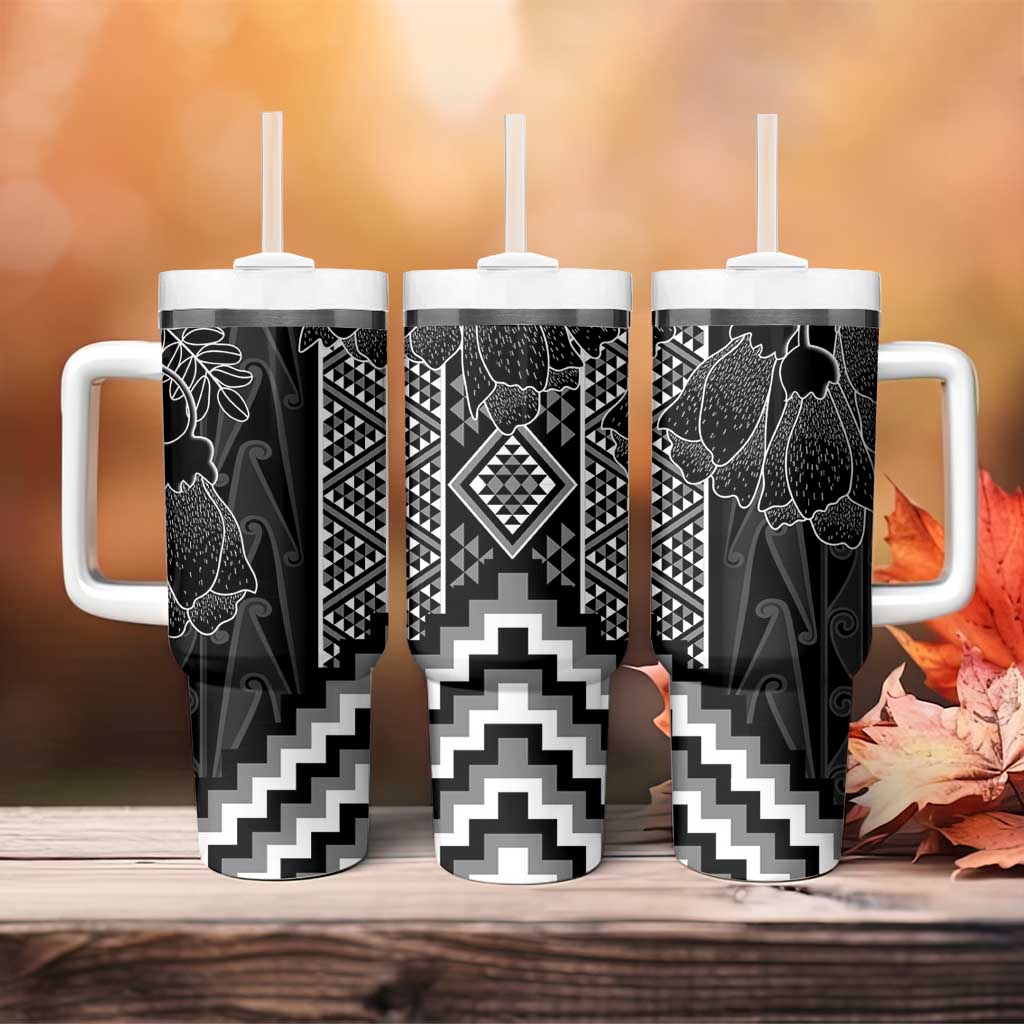 Aotearoa Taniko Pattern Tumbler With Handle Poutama Mix Kowhai Flowers LT7 - Polynesian Pride