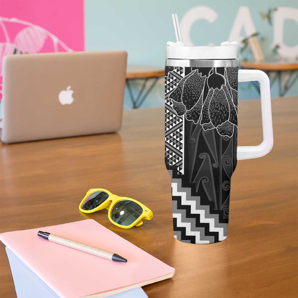 Aotearoa Taniko Pattern Tumbler With Handle Poutama Mix Kowhai Flowers LT7 - Polynesian Pride