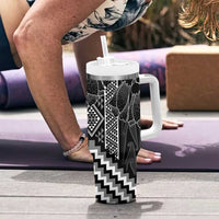 Aotearoa Taniko Pattern Tumbler With Handle Poutama Mix Kowhai Flowers LT7 - Polynesian Pride