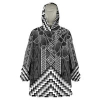 Aotearoa Taniko Pattern Wearable Blanket Hoodie Poutama Mix Kowhai Flowers LT7 One Size Grey - Polynesian Pride