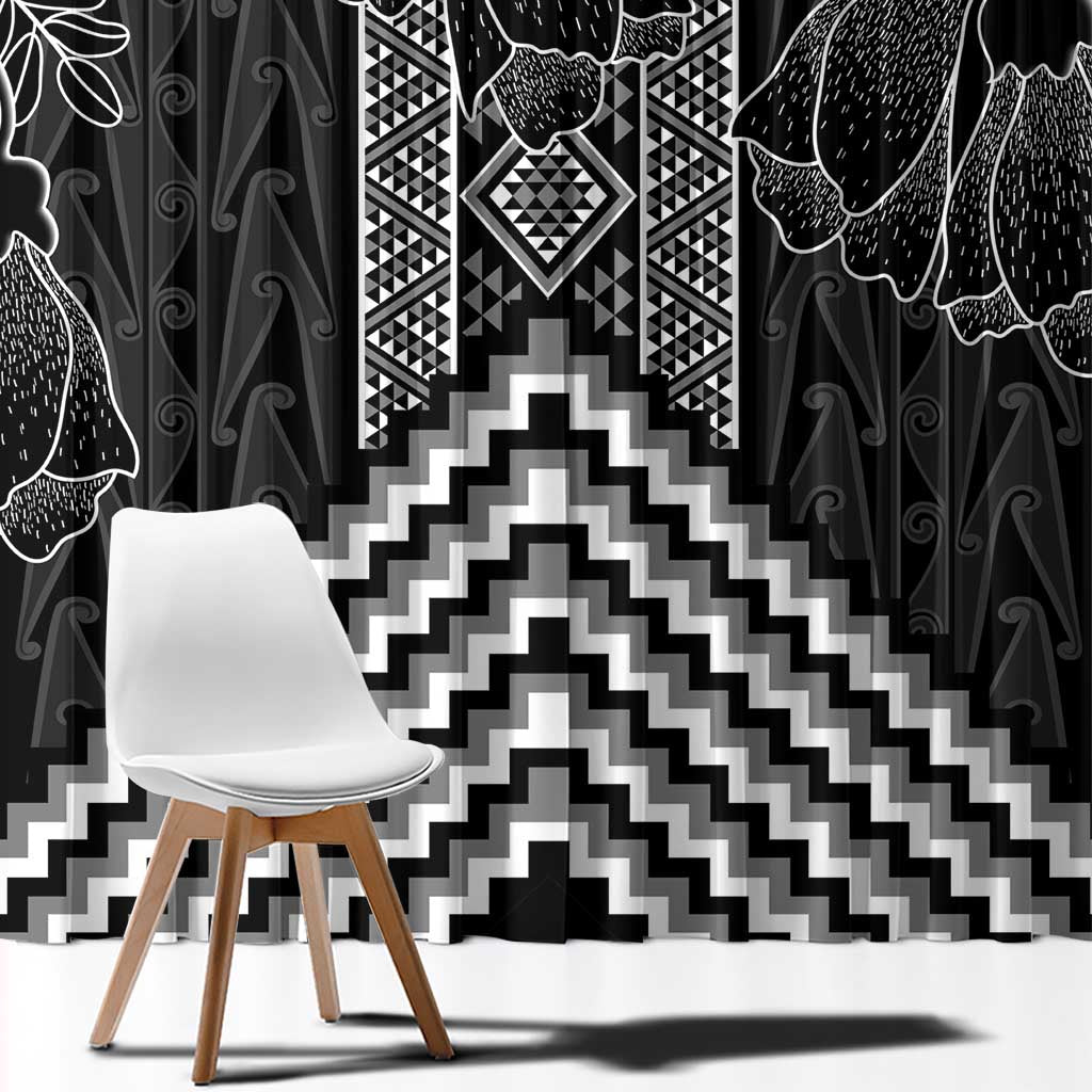 Aotearoa Taniko Pattern Window Curtain Poutama Mix Kowhai Flowers LT7 - Polynesian Pride