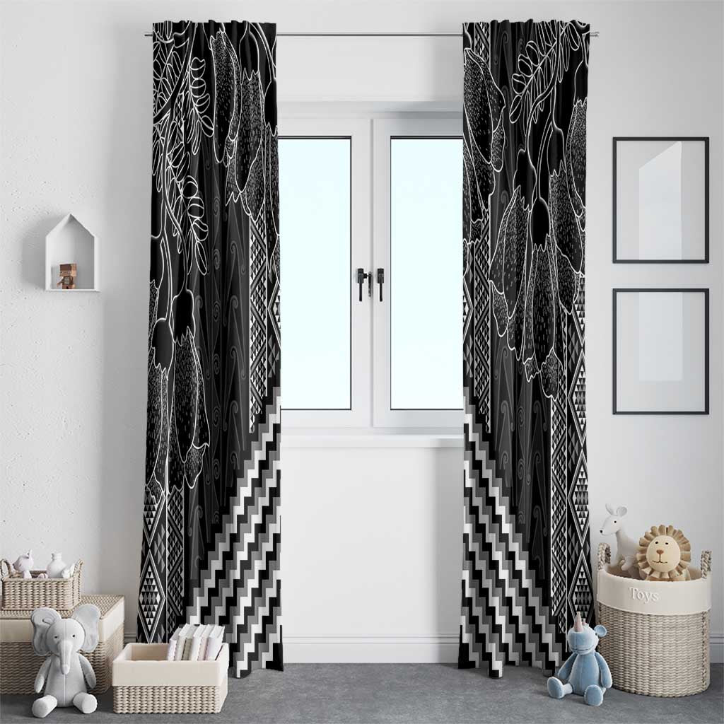 Aotearoa Taniko Pattern Window Curtain Poutama Mix Kowhai Flowers LT7 - Polynesian Pride