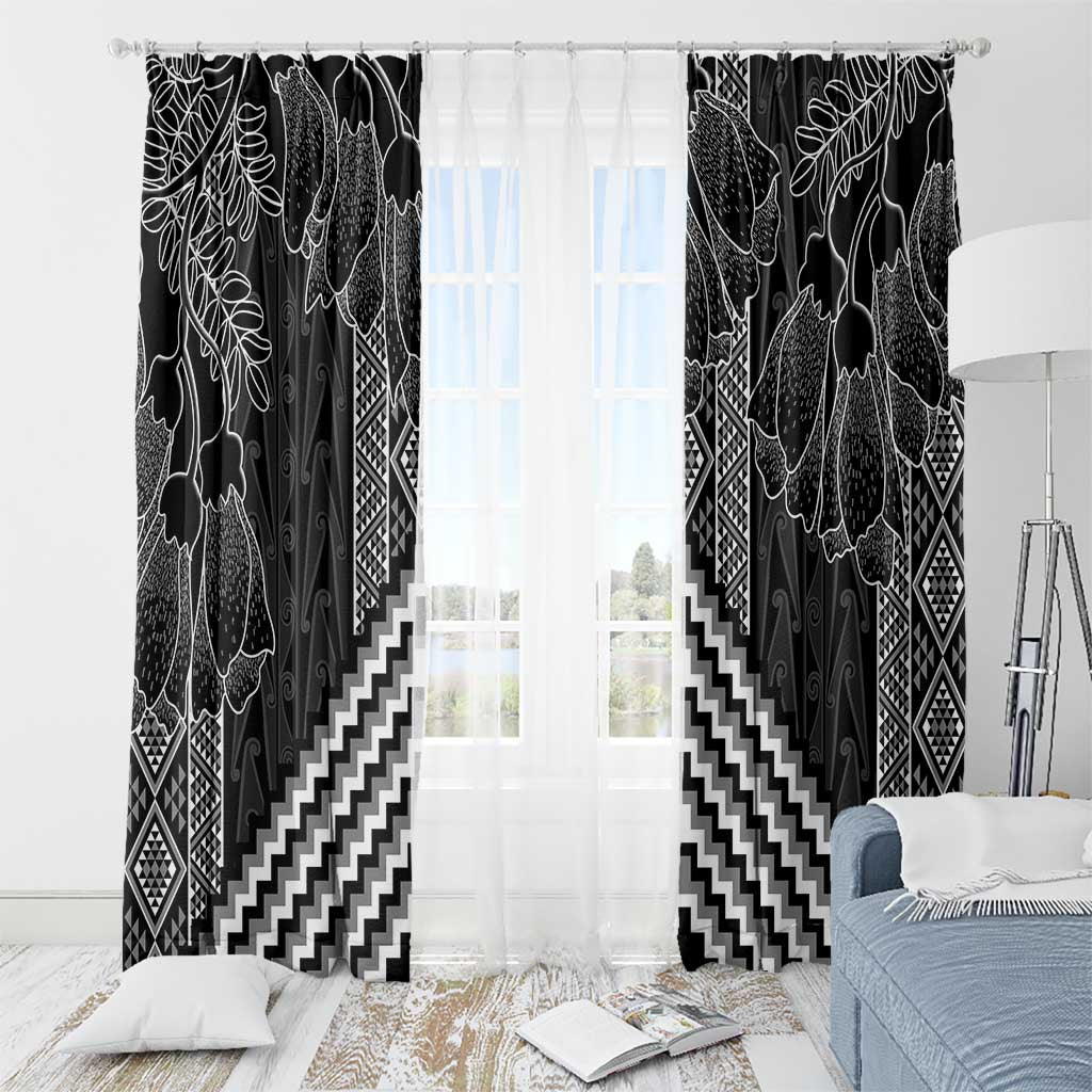 Aotearoa Taniko Pattern Window Curtain Poutama Mix Kowhai Flowers LT7 - Polynesian Pride