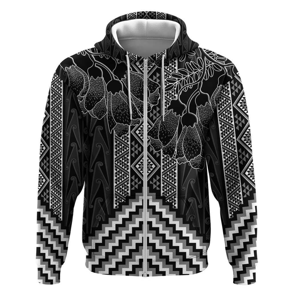 Aotearoa Taniko Pattern Zip Hoodie Poutama Mix Kowhai Flowers