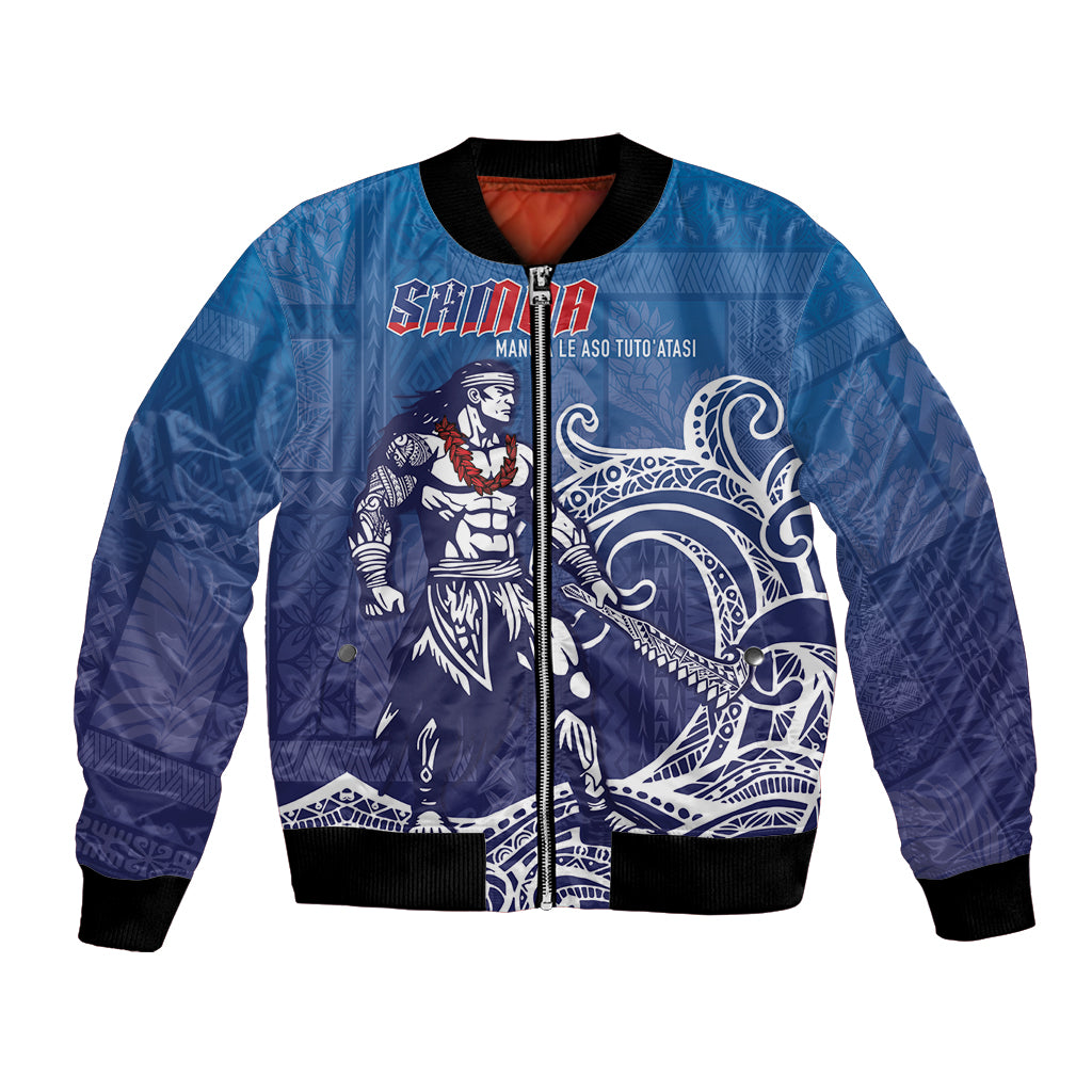 Samoa Manuia le Aso Tuto'atasi Siapo Motif Bomber Jacket Warrior with Nifo Oti