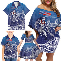 Samoa Manuia le Aso Tuto'atasi Siapo Motif Family Matching Off Shoulder Short Dress and Hawaiian Shirt Warrior with Nifo Oti