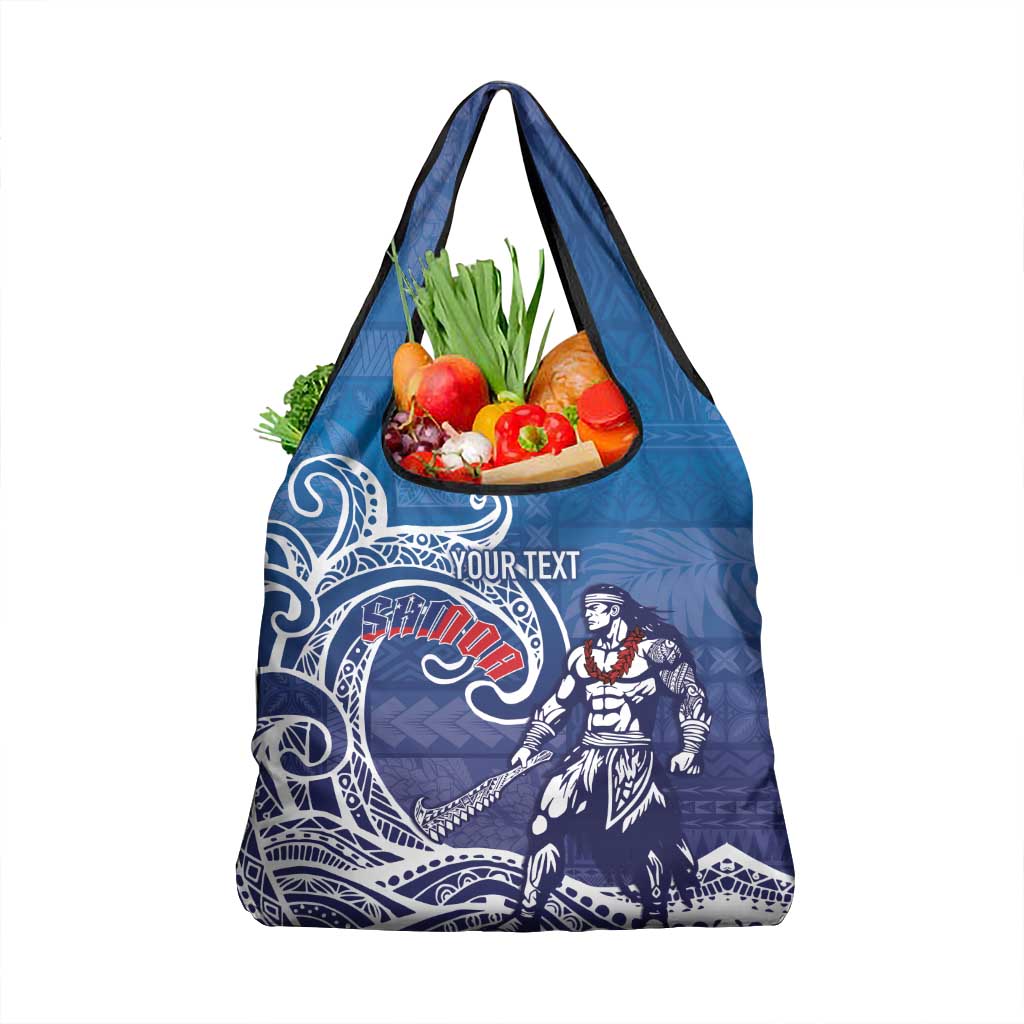 Samoa Manuia le Aso Tuto'atasi Siapo Motif Grocery Bag Warrior with Nifo Oti LT7 1-pack One Size Blue - Polynesian Pride
