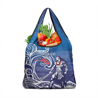 Samoa Manuia le Aso Tuto'atasi Siapo Motif Grocery Bag Warrior with Nifo Oti LT7 1-pack One Size Blue - Polynesian Pride