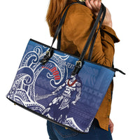 Samoa Manuia le Aso Tuto'atasi Siapo Motif Leather Tote Bag Warrior with Nifo Oti