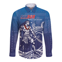 Samoa Manuia le Aso Tuto'atasi Siapo Motif Long Sleeve Button Shirt Warrior with Nifo Oti