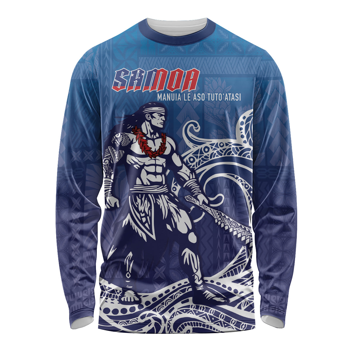 Samoa Manuia le Aso Tuto'atasi Siapo Motif Long Sleeve Shirt Warrior with Nifo Oti