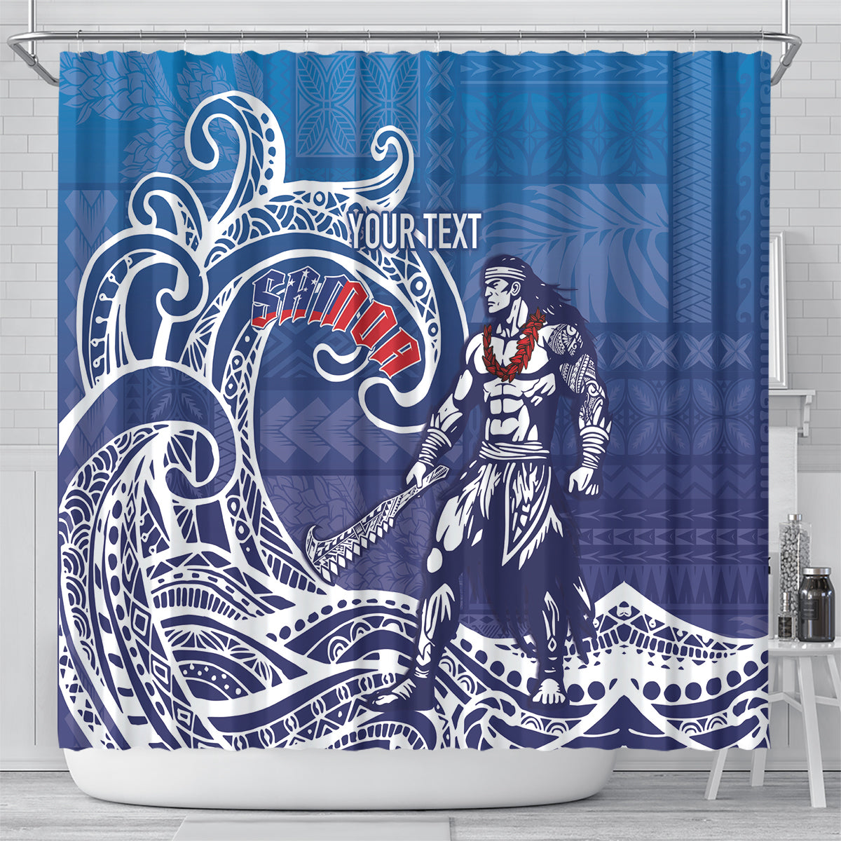 Samoa Manuia le Aso Tuto'atasi Siapo Motif Shower Curtain Warrior with Nifo Oti