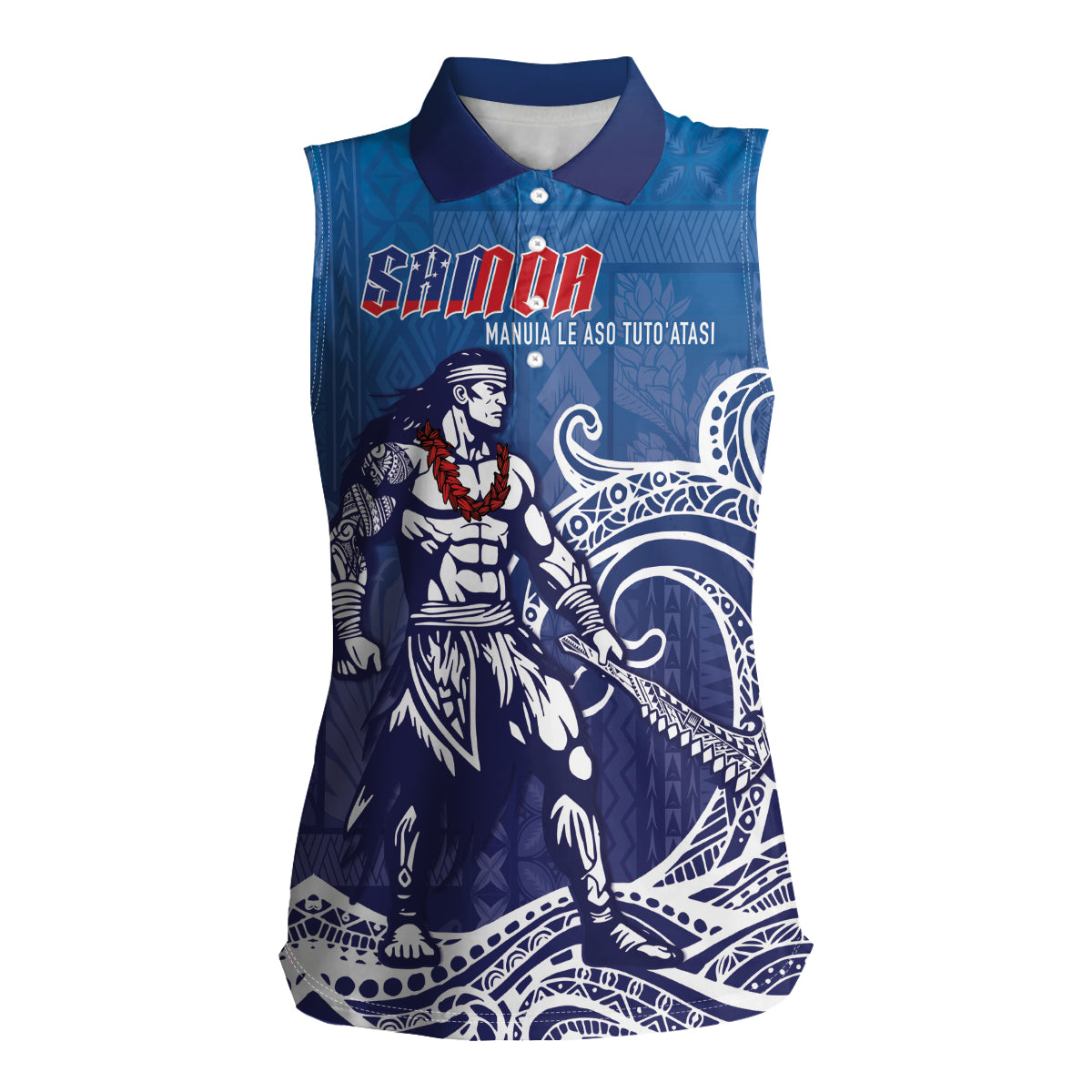 Samoa Manuia le Aso Tuto'atasi Siapo Motif Women Sleeveless Polo Shirt Warrior with Nifo Oti