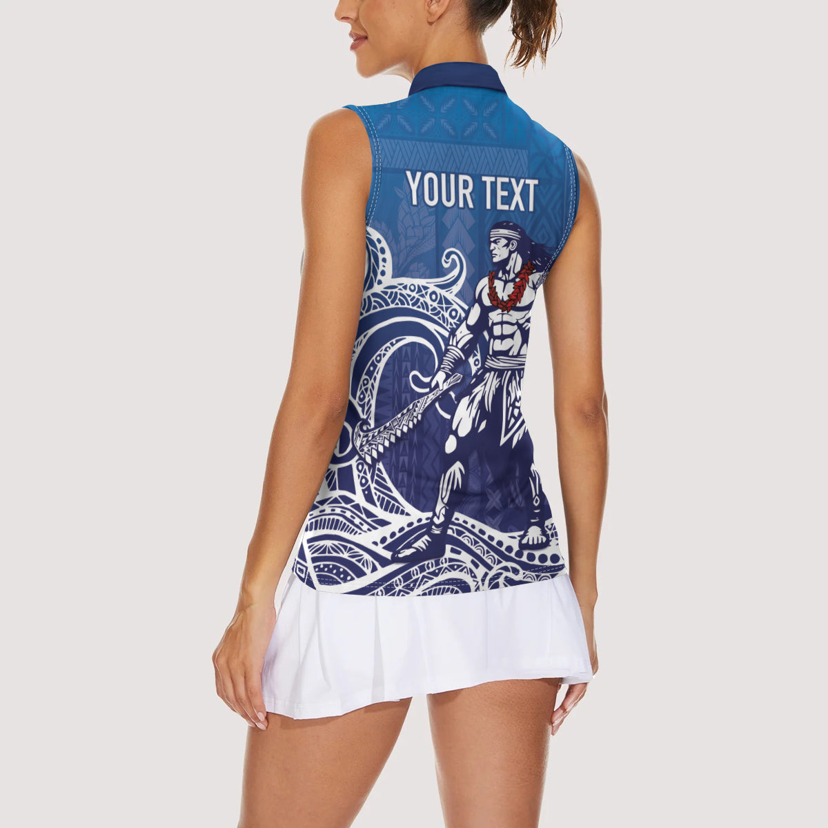 Samoa Manuia le Aso Tuto'atasi Siapo Motif Women Sleeveless Polo Shirt Warrior with Nifo Oti
