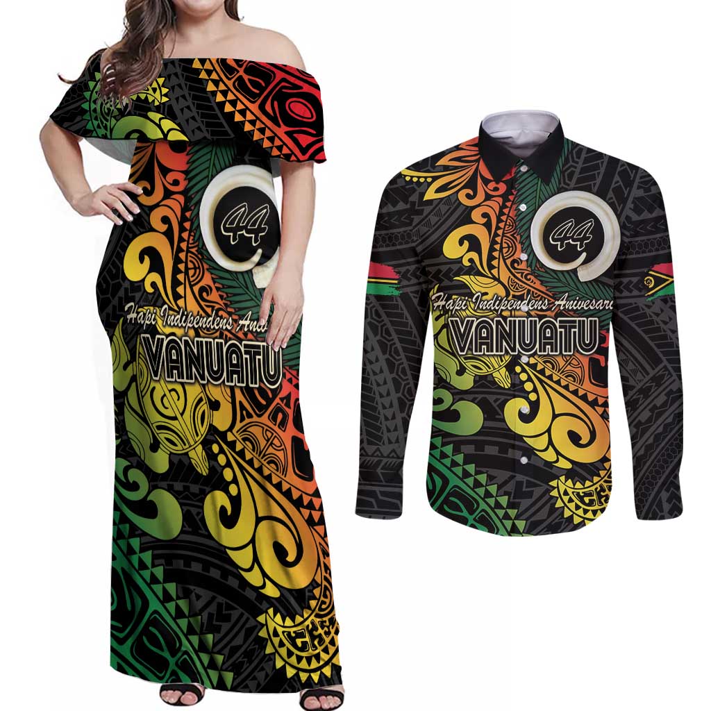 Vanuatu 44 Yia Indipendens Anivesari Couples Matching Off Shoulder Maxi Dress and Long Sleeve Button Shirt Curve Style