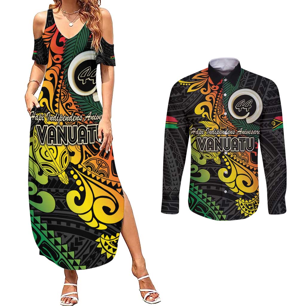 Vanuatu 44 Yia Indipendens Anivesari Couples Matching Summer Maxi Dress and Long Sleeve Button Shirt Curve Style