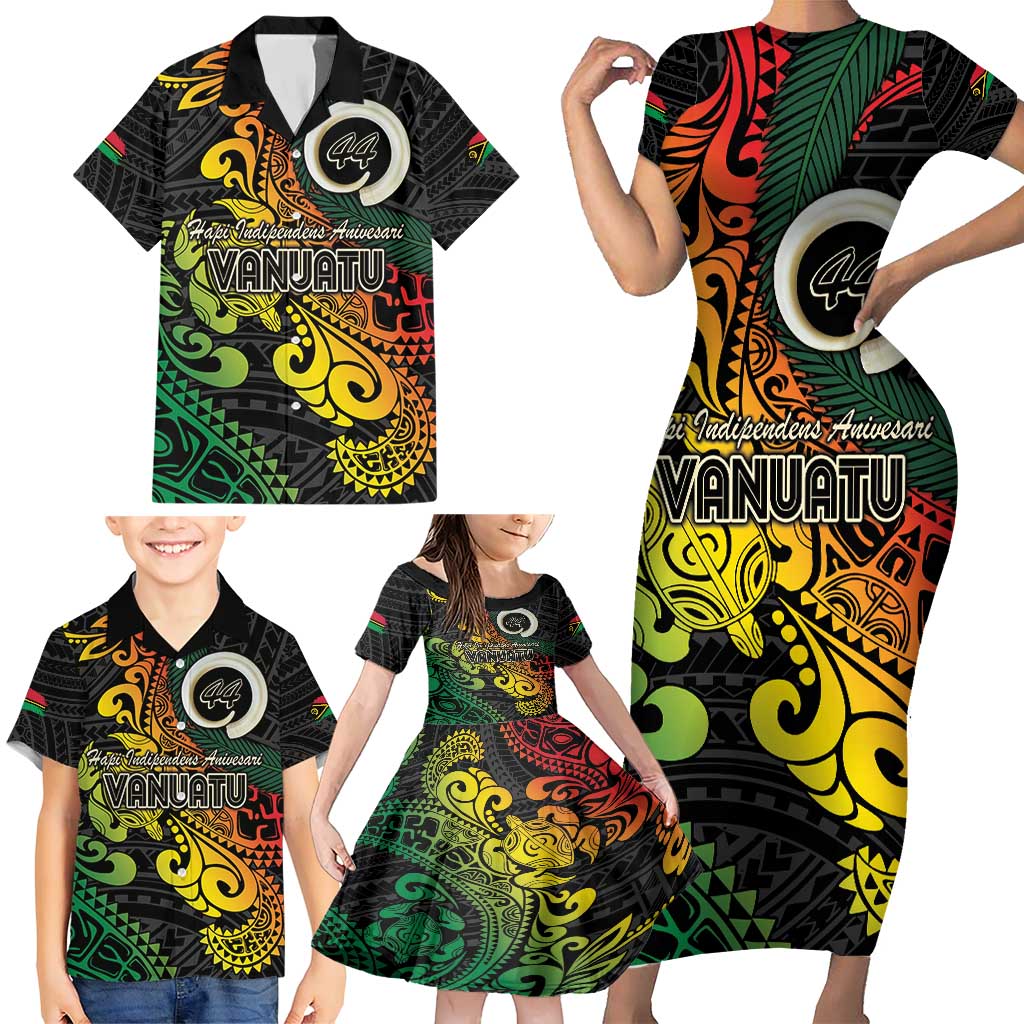 Vanuatu 44 Yia Indipendens Anivesari Family Matching Short Sleeve Bodycon Dress and Hawaiian Shirt Curve Style