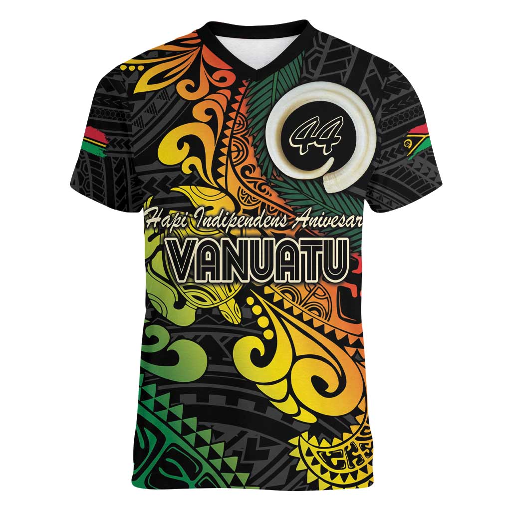 Vanuatu 44 Yia Indipendens Anivesari Women V-Neck T-Shirt Curve Style