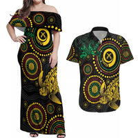 Vanuatu Personalized Aboriginal Arts Couples Matching Off Shoulder Maxi Dress and Hawaiian Shirt Turtle and Iguana Special LT7 Colorful - Polynesian Pride